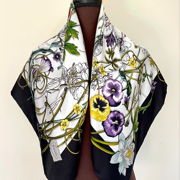 New Gucci Silk Wrap Logo Flora Infinity Print White Multicolor Unisex Scarf - Picture 4 of 16